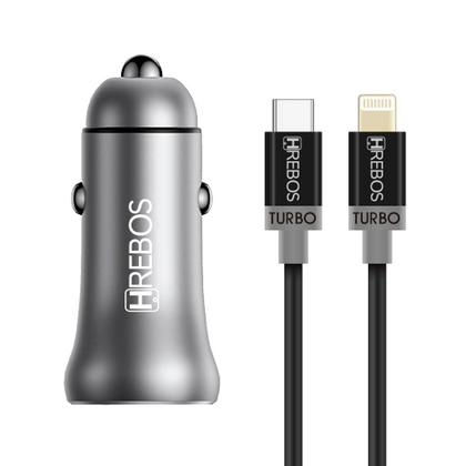 Imagem de Kit Carregador Veicular + Cabo Lightning Power Turbo Anatel NFe