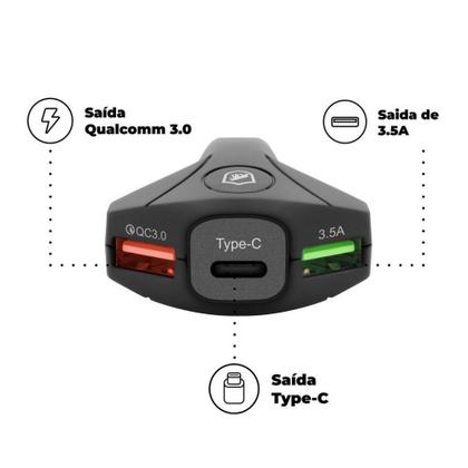 Imagem de Kit Carregador Veicular Tank e Cabo Turbo Militar Tipo C / Lightning - Gshield