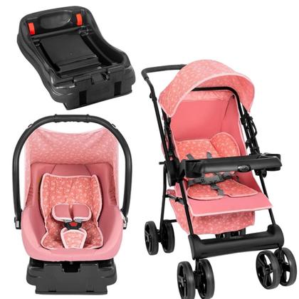 Imagem de Kit Carrinho De Bebê Travel System+Bebê Conforto+Base Bebê Conforto Rosa Solare Tutti Baby