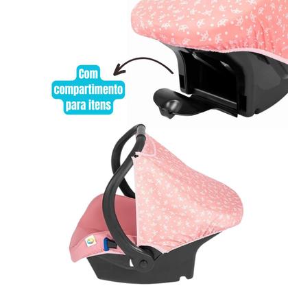 Imagem de Kit Carrinho De Bebê Travel System+Bebê Conforto+Base Bebê Conforto Rosa Solare Tutti Baby