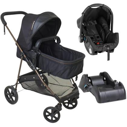 Imagem de Kit carrinho napoli trio preto cobre 1447ptc galzerano com bebê conforto e base