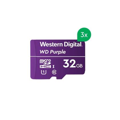 Imagem de Kit Cartão de Memória Micro SD WD Purple Intelbras 32GB - 3 Unidades