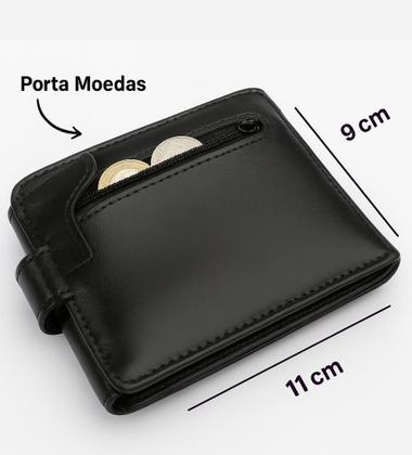 Imagem de Kit Carteira Masculina Couro Legitimo + Cinto Dupla Face 2 Em1 Preto e Marrom com Fivela Giratória