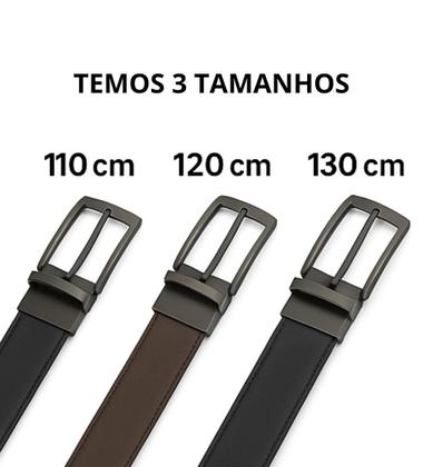 Imagem de Kit Carteira Masculina Couro Legitimo + Cinto Dupla Face 2 Em1 Preto e Marrom com Fivela Giratória