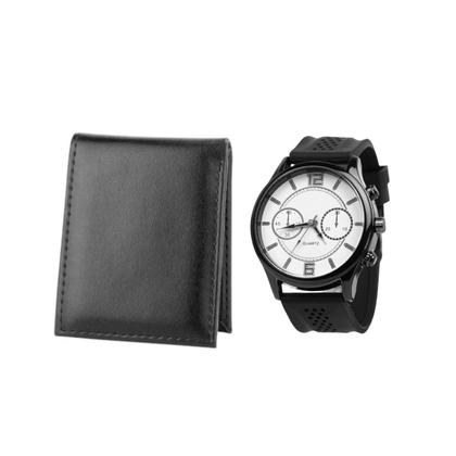Imagem de kIt carteira masculina slim porta cartão + relogio ponteiro
