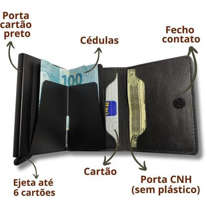 Imagem de Kit Carteira Porta Cartão Antifurto Rfid + Chaveiro Couro Pu