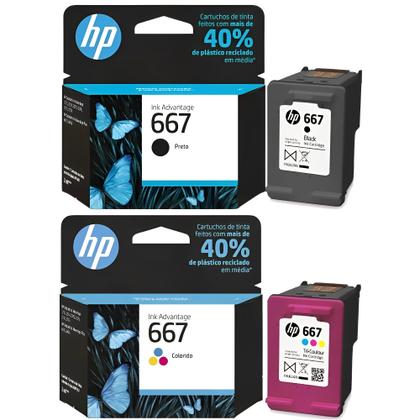 Imagem de Kit Cartuchos Originais HP 667 Preto + Color 2376 2774 2776