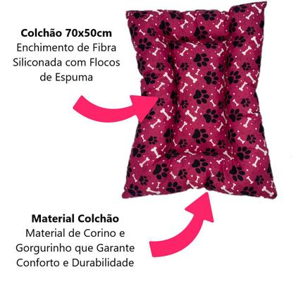 Imagem de Kit Casa Cachorro Desmontável N3 Rosa + Colchonete Cama 70cm