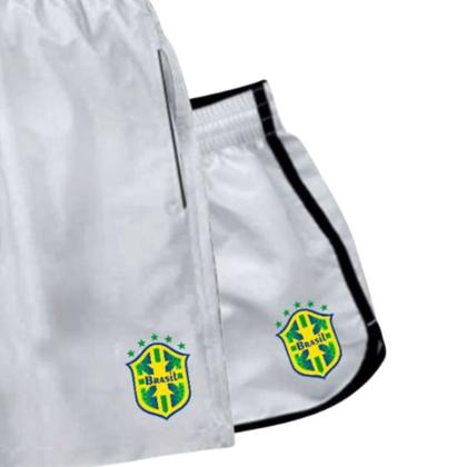 Imagem de Kit Casal 2 Short Seleção Moda Praia Ele e Ela + Boné Aba Curva Torcedor