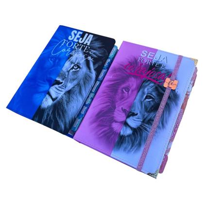 Imagem de Kit Casal Cristão Ntlh Leão azul + Leão faces rosa com elastico e Abas adesivas