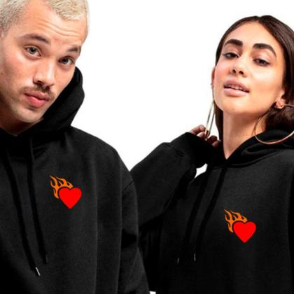 Imagem de Kit Casal Moletom Blusa Capuz Canguru Conjunto Combinando Relaxado