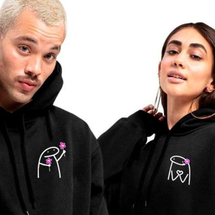 Imagem de Kit Casal Moletom Blusa Capuz Canguru Conjunto Combinando Relaxado