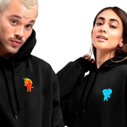 Imagem de Kit Casal Moletom Blusa Capuz Canguru Conjunto Combinando Relaxado