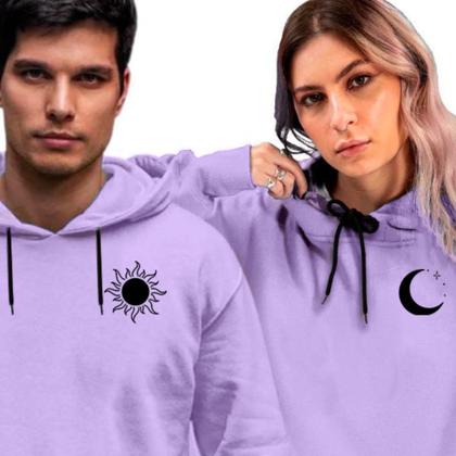 Imagem de Kit Casal Moletom Blusa Capuz Canguru Sol e Lua Combinando Relaxado