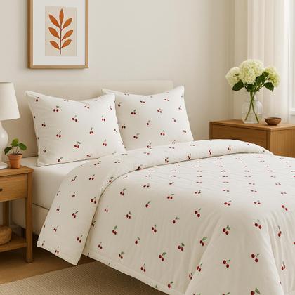 Imagem de Kit Casal Padrão 3 Peças Cobre Leito Essencialle Várias Estampas Premium Cereja
