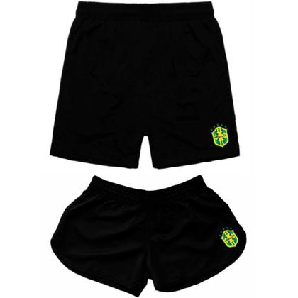 Imagem de Kit Casal Short Seleção Praia Combinando Boné Aba Curva Estampa Brasil