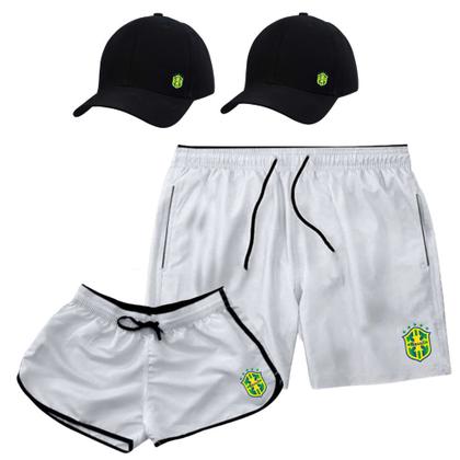 Imagem de Kit Casal Shorts e Bonés Iguais Kit Combinando Namorados