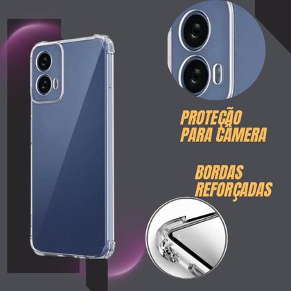Imagem de Kit Case Capa Capinha Para Motorola Moto G34 Transparente Silicone Anti Impacto + Película Para Moto G34 De Vidro 3D 9H