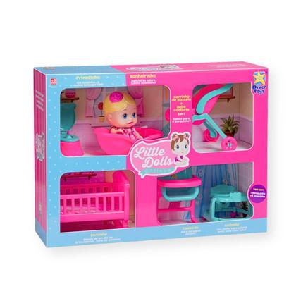 Imagem de Kit Casinha com Boneca Little Dolls e 6 Acessórios Diver Toys