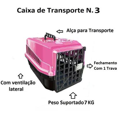 Imagem de Kit Casinha Dog Pet N3 e Caixa Transporte Suporta 7kg Rosa