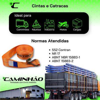 Imagem de Kit Catraca e Cinta Carga Amarração 540kg 1,8m 25mm Laranja