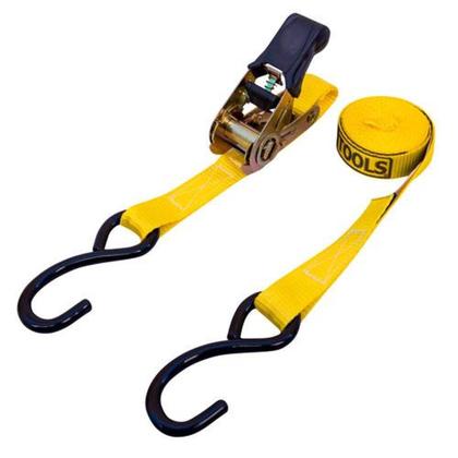 Imagem de Kit Catraca Moto 25mm - 2,5 Metros - DTOOLS - Fita Poliéster - Ferragens Aço Bicromatizado