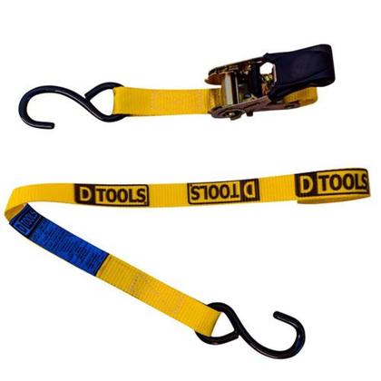Imagem de Kit Catraca Moto 25mm - 2,5 Metros - DTOOLS - Fita Poliéster - Ferragens Aço Bicromatizado