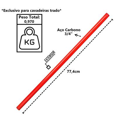 Imagem de Kit Cavadeira Trado 04pol Cabo Aço Carbono e 03 Extensor