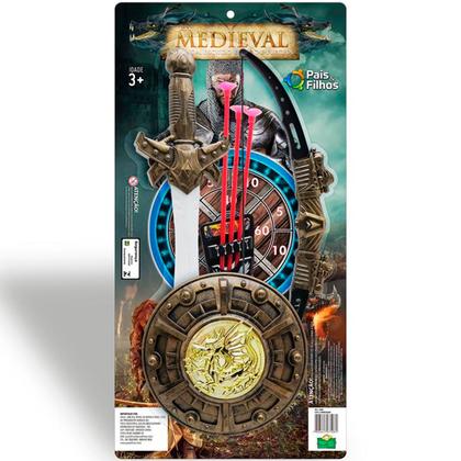Imagem de Kit Cavaleiro Medieval Guerreiro Espada Infantil Com Arco E Flecha Pais E Filhos