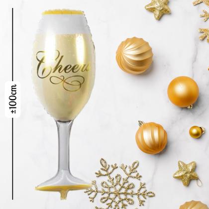 Imagem de Kit Celebração 2026: 4 Balões Metalizados Números 75cm, 2 Estelas 45cm, Balões Garrafa Champanhe e Taça Cheers 100cm