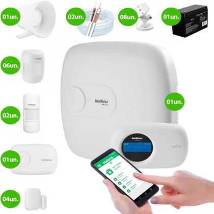 Imagem de Kit Central de Alarme AMT 2018 E Intelbras 12 sensores Completo Monitorada via Internet com Aplicativo para Celular
