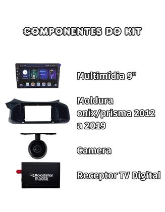 Imagem de Kit Central Multimídia Android 9" CarPlay Câmera Ré TV Digital 1-SEG Moldura Onix 2012/2019