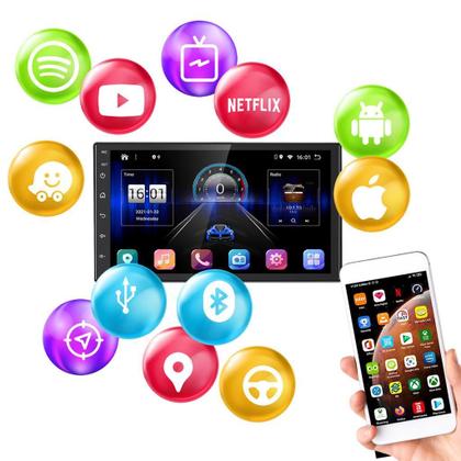 Imagem de Kit Central Multimídia Android Fiat Doblo 2000 A 2018 2 Din Preto 7 Polegadas GPS Tv Online Bt