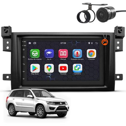 Imagem de Kit Central Multimídia Sistema Android Espelhamento Usb Bluetooth Suzuki Grand Vitara 2009 2010 2011 2012 2013 2014 2015 2016 Moldura na Cor Preto Fosco