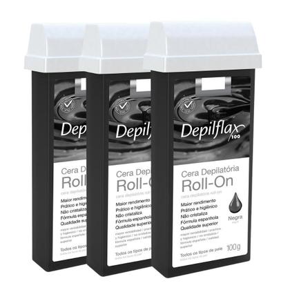 Imagem de Kit Cera Refil Roll On Depilflax Negra 100G 3Un