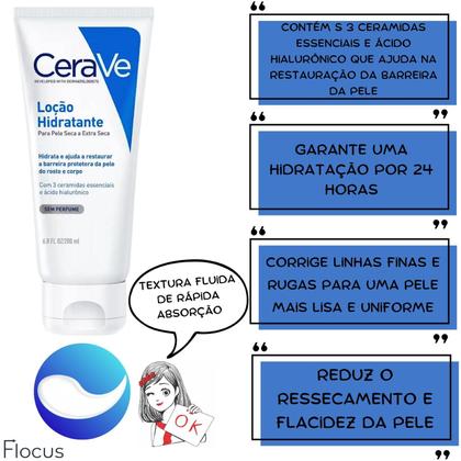 Imagem de Kit CeraVe Loção Hidratante Pele Seca Extra Seca Normal Corporal Facial 200 ml Previne Rugas