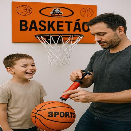Imagem de Kit Cesta Cesto Basquete Mdf + Bola + Bomba Encher
