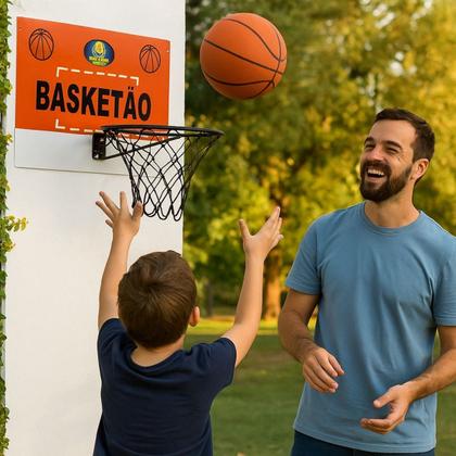 Imagem de Kit Cesta Cesto Basquete Mdf + Bola + Bomba Encher