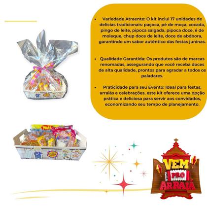 Imagem de Kit Cesta com 17 Doces Festa Junina Arraiá p/ 1 pessoa