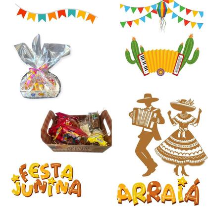 Imagem de Kit Cesta com 17 Doces Festa Junina Arraiá p/ 1 pessoa