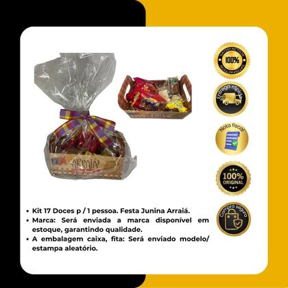 Imagem de Kit Cesta com 17 Doces Festa Junina Arraiá p/ 1 pessoa