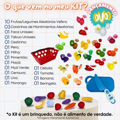 Imagem de Kit Cesta de Compras Infantil Brinquedo Educativo Frutas Legumes Utensílios Cozinha