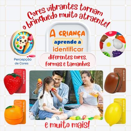 Imagem de Kit Cesta de Compras Infantil Brinquedo Educativo Frutas Legumes Utensílios Cozinha