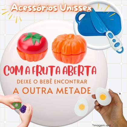 Imagem de Kit Cesta de Compras Infantil Brinquedo Educativo Frutas Legumes Utensílios Cozinha