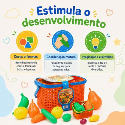 Imagem de Kit Cestinha Frutinhas e Legumes Brinquedo Comidinhas Feirinha Infantil