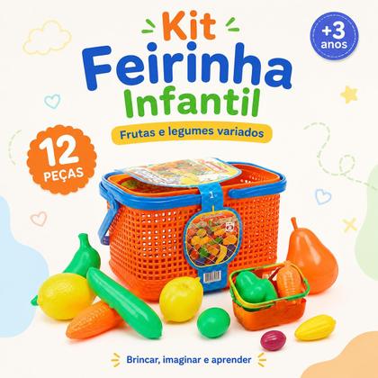 Imagem de Kit Cestinha Frutinhas e Legumes Brinquedo Comidinhas Feirinha Infantil