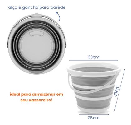 Imagem de Kit cesto 26L balde 10L dobrável retrátil prático Powermaid