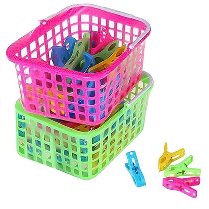 Imagem de Kit Cesto C/Prendedores Pregadores De Roupa Lavanderia Varal