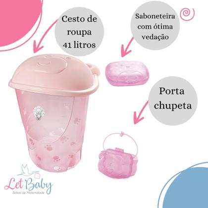 Imagem de Kit Cesto de Roupa De Bebê Adoleta Bacia Balde Lixeira Porta Chupeta Saboneteira - Menino ou Menina