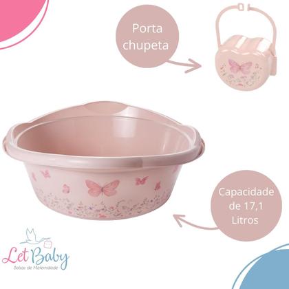 Imagem de Kit cesto de roupa de bebê decorada plasutil 6 peças + bacia + lixeira + balde menino e menina